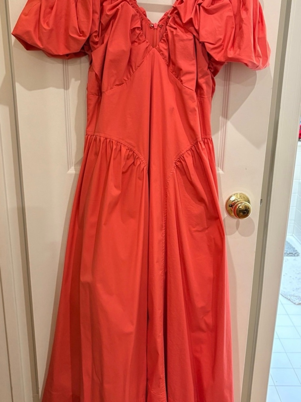 English Factory Coral Puff Sleeve Maxi Dress Size L